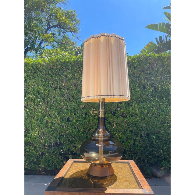 Oversized mid-century modern table lamp – 47” tall • Bulbous smoked glass base with birchwood pedestal 15” wide • Custom...