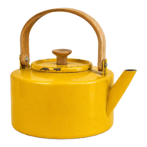 Vintage Copco Yellow Enamel Kettle No. 117 – Made in Spain Bentwood Modernist Teapot