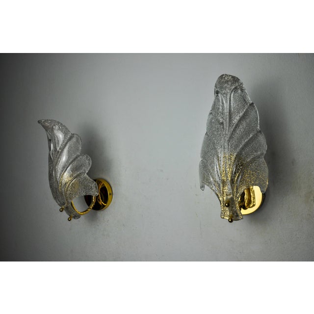 1970s Frosted Leaf Wall Lights in Murano Glass, Italy, 1970, Set of 2 For Sale - Image 5 of 8