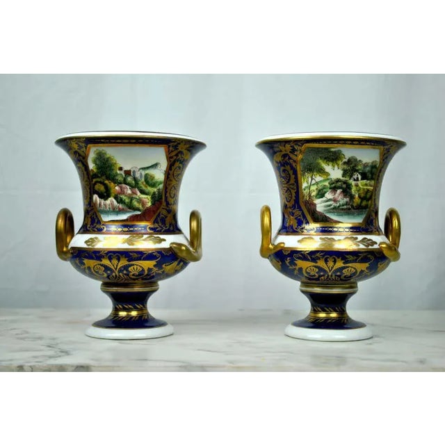 20th Century Hand-Painted Deep Blue and Gilt Sieve Vases, Set of 2 For Sale - Image 3 of 6