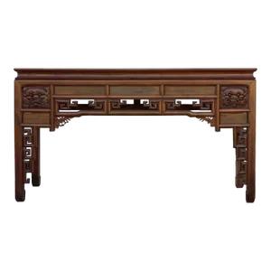 Chinese Vintage Wood Foo Dog Scroll Motif Tall Console Altar Table
