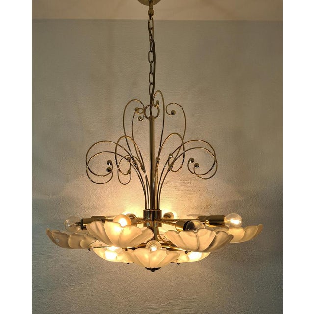 Frosted Glass and Brass Chandelier from Deknudt, Belgium, 1970s For Sale - Image 11 of 13