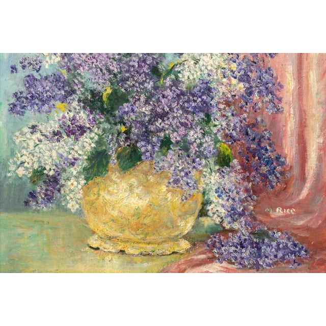 American Margaret A. Rice Lilacs Still Life Oil on Canvas For Sale - Image 3 of 7