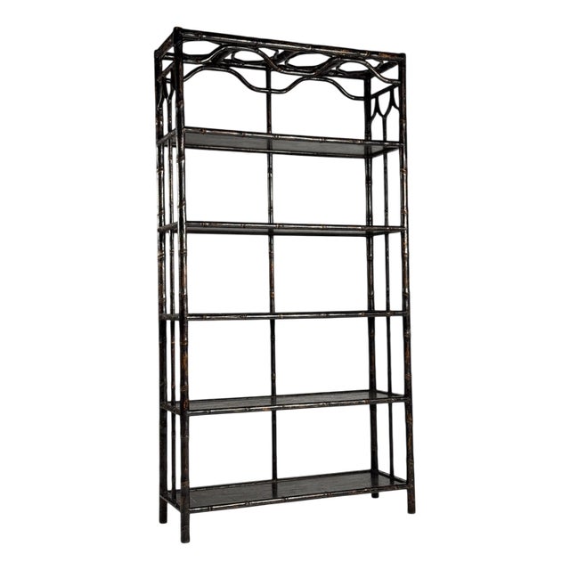 Black Bookcase in Faux Bamboo For Sale