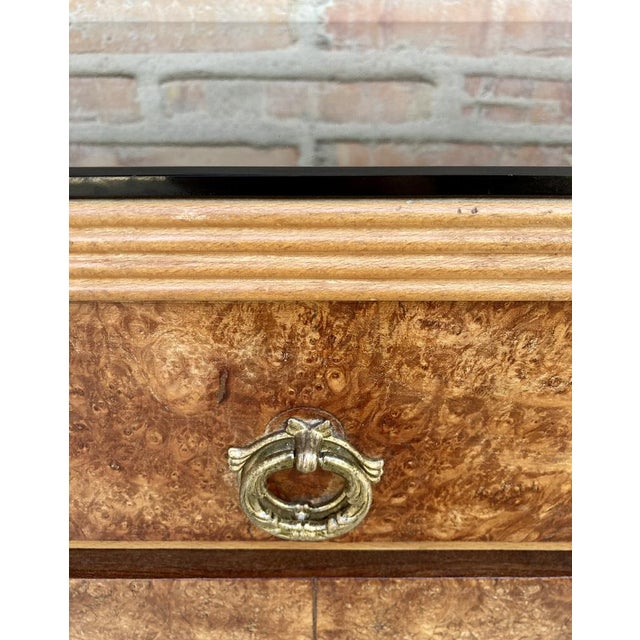 Italian Walnut and Beech Wood Nightstands with Black Glass, 1940s, Set of 2 For Sale - Image 12 of 16