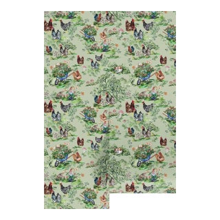 Cluckingham Farm Toile Grasscloth Wallpaper by House Party | Green Grass | 8 Yards For Sale