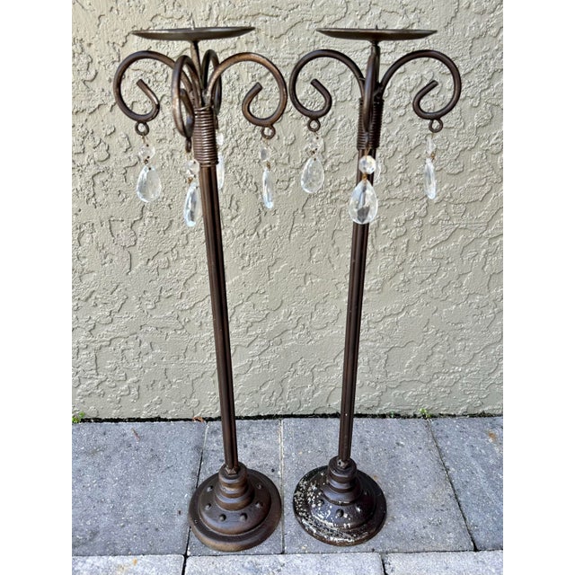 Late 20th Century Vintage Late 20th Century Tall Metal Candle Holders- Set of 2 For Sale - Image 5 of 12