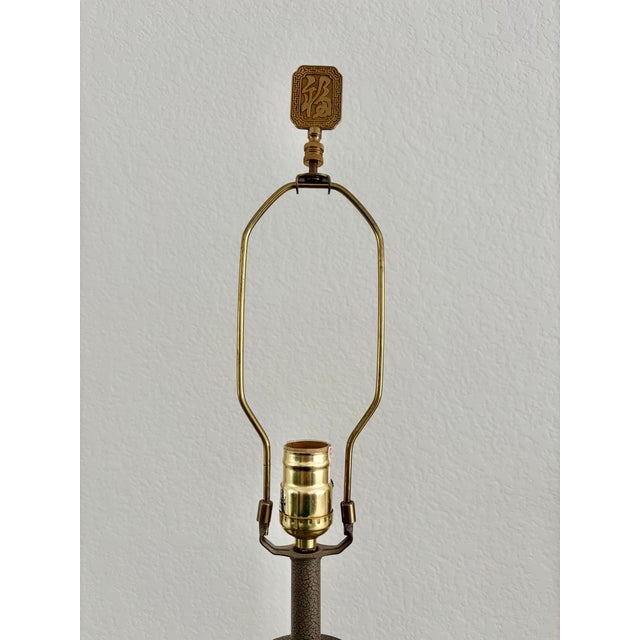 Vintage Taupe Crackled Finish Buffet Lamp With Shade For Sale In San Diego - Image 6 of 7