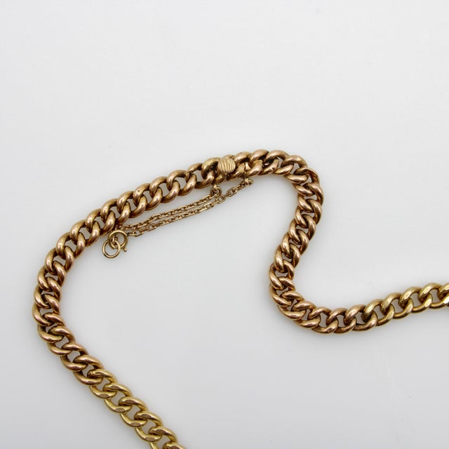 Metal Late 19th Century Victorian 14k Gold Curb Link Diamond and Sapphire Necklace For Sale - Image 7 of 12