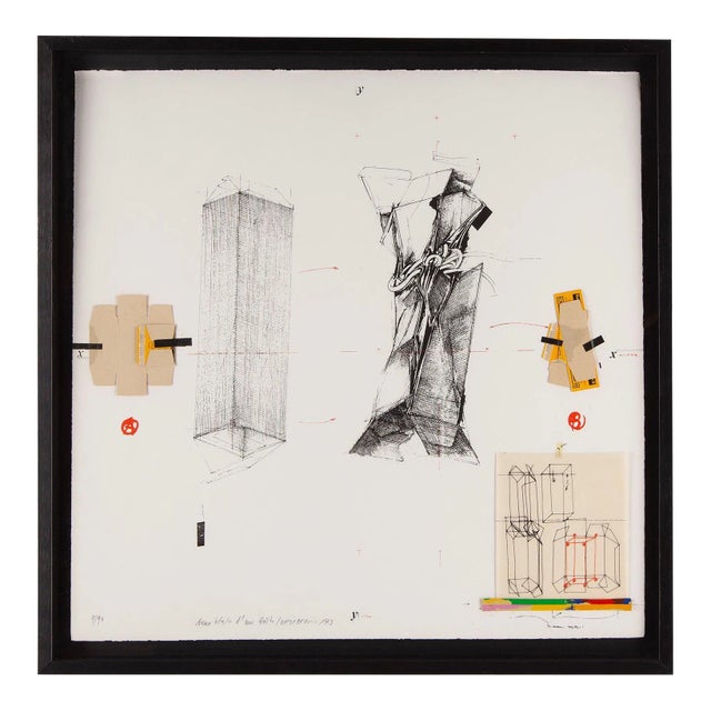 1990s Abstract Figurative Lithograph Numbered 9/90 by Vladimir Velickovic, Framed For Sale