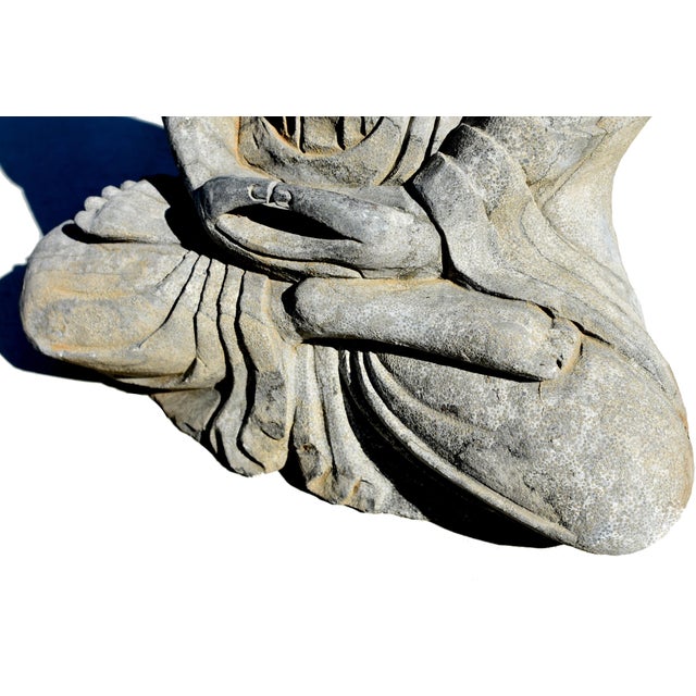 Antique Stone Buddha Statue Hand Carved 19th Century Tang Style For Sale - Image 12 of 17