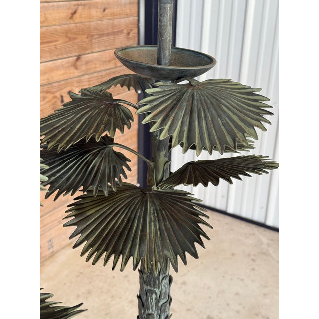 Verdigris Vintage Monumental Sculptural Verdigris Palm Tree Floor Lamps, Attributed to Maison Jansen-Pair For Sale - Image 8 of 12