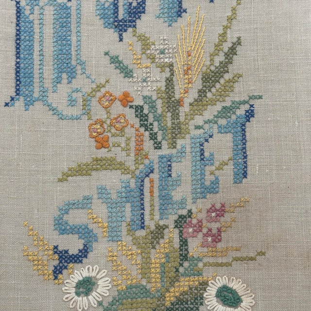 Vintage Home Sweet Home Hand Embroidered Sampler Floral Needlework For Sale - Image 4 of 8