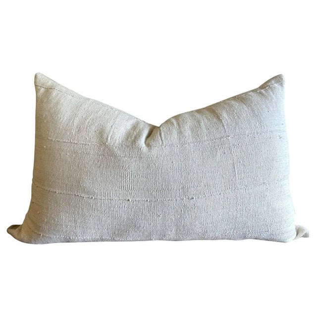 Linen Vintage White French Linen Accent Large Lumbar Pillow With Insert For Sale - Image 8 of 8