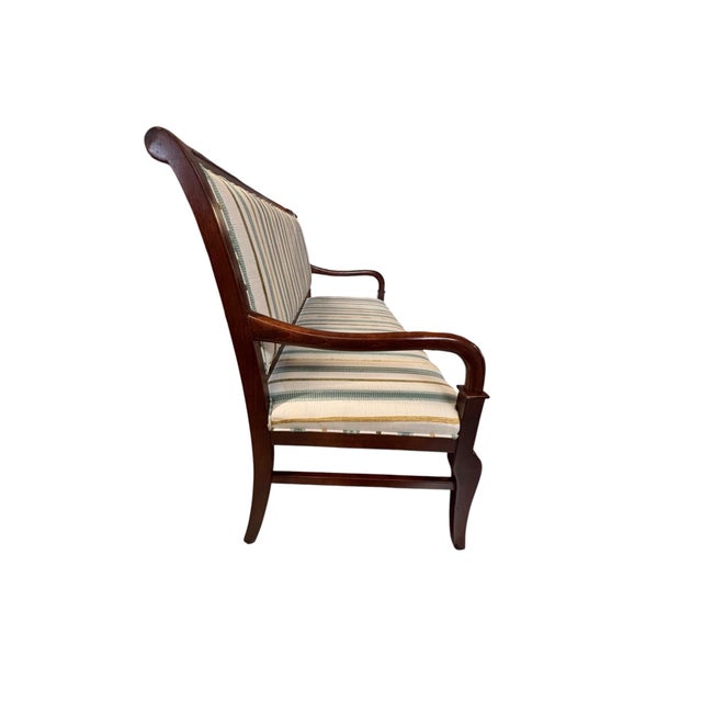 Late 20th Century Vintage Regency Style Mahogany Settee With Striped Upholstery For Sale - Image 5 of 11