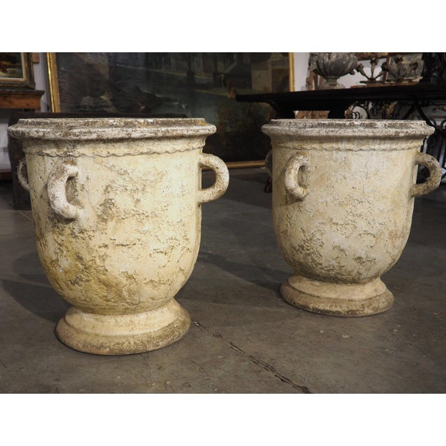 Pair of Vintage French Cement Planters With Looped Handles, Circa 1970s For Sale - Image 4 of 18