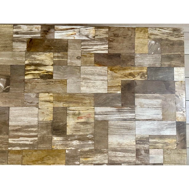 Marina Home Vein-Cut Petrified Wood Coffee Table on Bronze-Tone Steel Base For Sale - Image 4 of 10