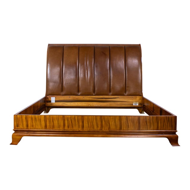 Late 20th Century Neoclassic Revival Arbus King Sleigh Bed W/Leather Upholstered Headboard 6000 Series by Henredon For Sale