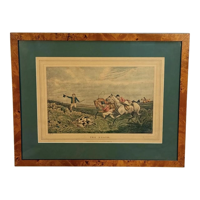 Antique Traditional Equestrian Fox Hunt "The Death" Framed Lithograph For Sale