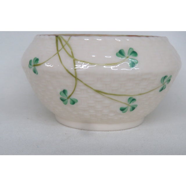 Late 20th Century Belleek Ireland Porcelain Shamrock Pattern Cream Yellow Luster Sugar Bowl 4685b For Sale - Image 5 of 14
