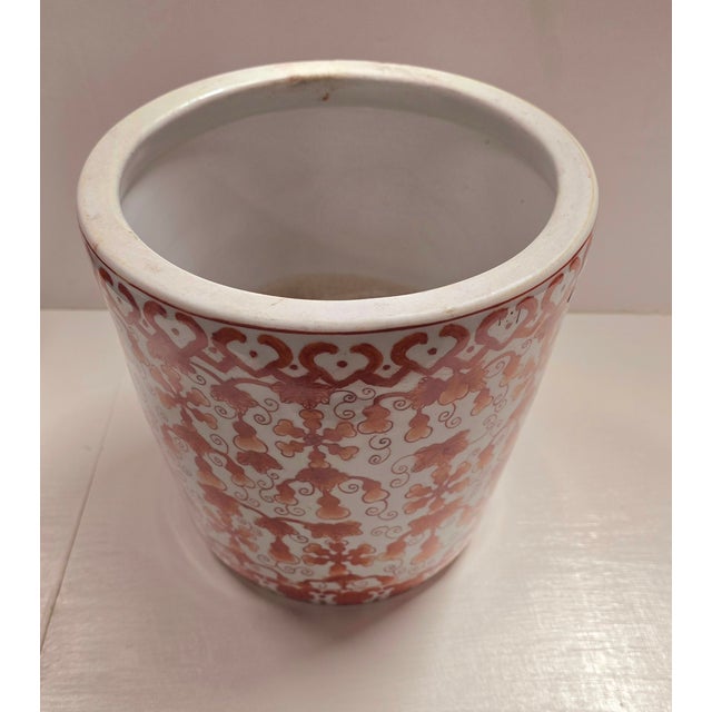Ceramic Antique Qing Dynasty Ceramic Orange & White Jardiniere For Sale - Image 7 of 8