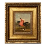 Woman on Horse With Dog Framed Canvas Print, Wide Antiqued Gold Frame, 5x6" Print For Sale