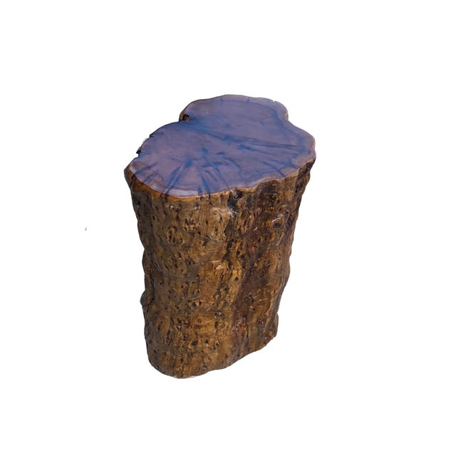 This is a handmade wood stool/stand table from a natural jojoba tree stem. A variation on wood pattern and patina....