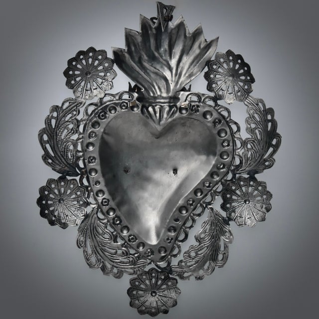 Italian Antique 19th Century Italian Large Ex-Voto Metal Sacred Heart, Wall Decoration For Sale - Image 3 of 3