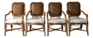 Rare Set of Four Vintage Padma’s Plantation Armchairs Woven Rattan, Sherpa Upholstery