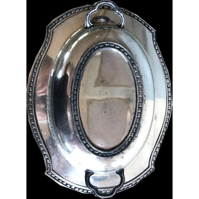 1940s Art Deco Covered Vegetable Silver Plated Dish with Handle & Footed For Sale - Image 4 of 6