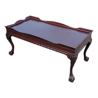 Mid 20th Century Chippendale Style Mahogany Galleried Ball and Claw Feet Coffee Table For Sale