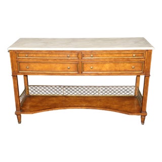 Louis XVI Style Brass Mounted Marble Top Two Tier Console Table For Sale