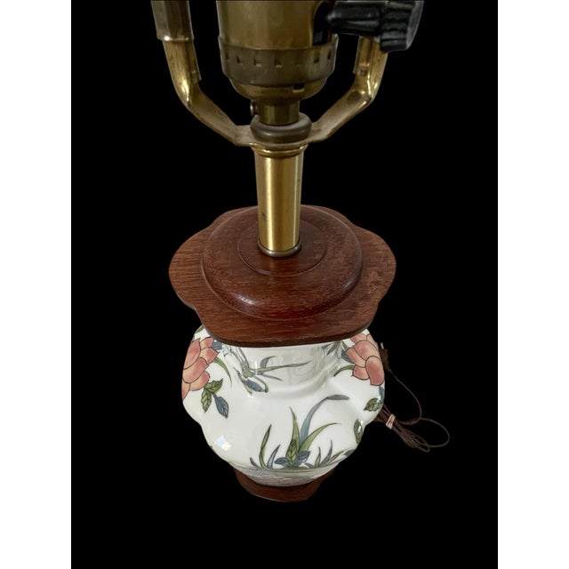 Vintage Green Pink Lotus Blossom Chinoiserie Lilly Pad Lamp Asian Finial For Sale - Image 9 of 9