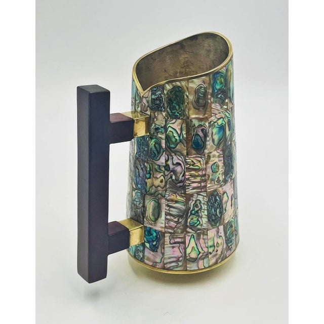 Mid 20th Century Mexican Abalone Mosaic Brass Barware Set, Pitcher & 6 Glasses For Sale - Image 14 of 18