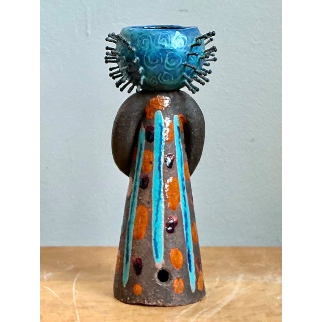 Late 20th Century Vintage Hand Painted Ceramic Figurine Candlestick For Sale - Image 5 of 12