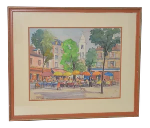 Vintage French Watercolor by Maurice Beran C.1970