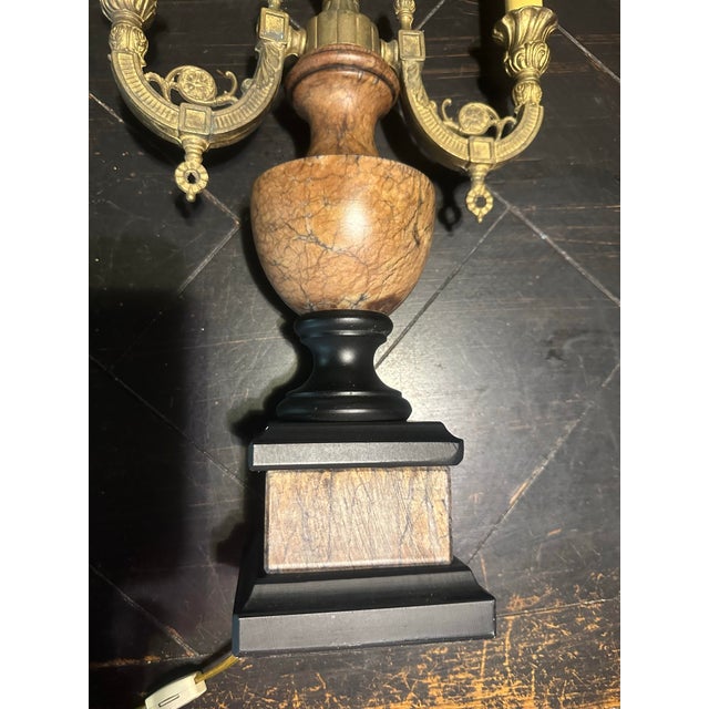 1990s Antique Brass and Marble Candelabra Table Lamp. French Louie XVI Style. For Sale - Image 5 of 12