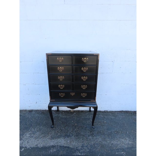 Drexel Painted Black Silver Jewelry Chest Lingerie Cabinet Queen Anne Legs 6330 For Sale - Image 10 of 17