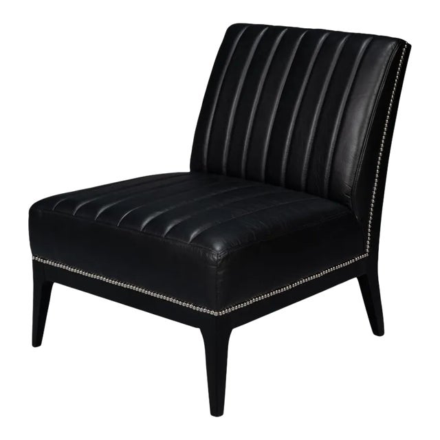 Contemporary Black Leather Accent Chair For Sale