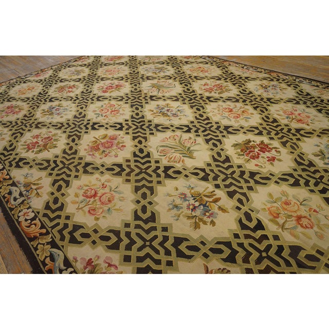Early 20th Century 1920s Black Floral Antique French Aubusson Rug 9' 8'' X 15' 3'' Handknotted Wool Carpet For Sale - Image 5 of 10