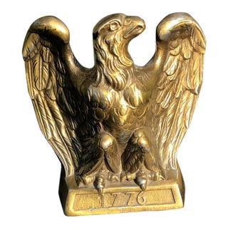 Vintage Colonial Virginia Hampton Brass Eagle Bookend, Signed For Sale