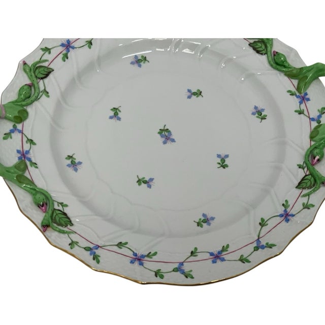 Herend Blue Garland PBG Model 1173 Handled 12-Inch Chop Plate Round Serving Platter Hungary C. 1960-1980 Discontinued For Sale In Palm Springs - Image 6 of 8