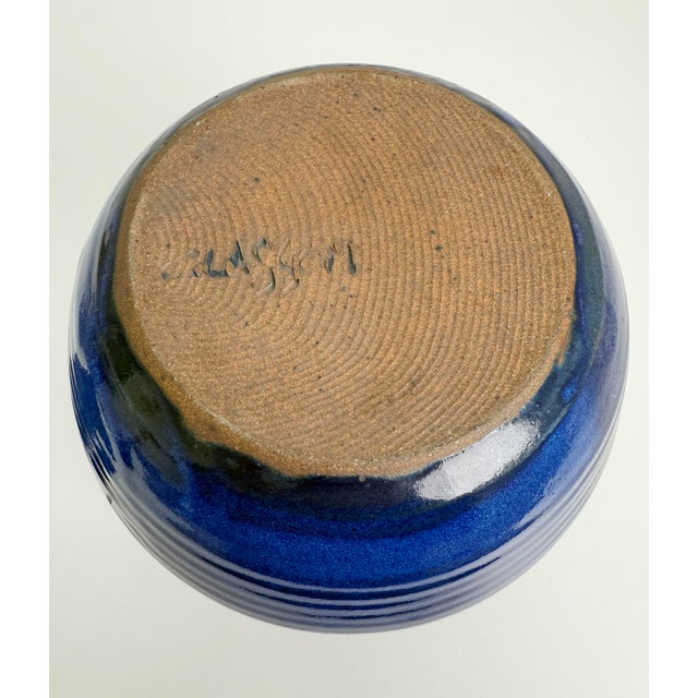 Late 20th Century Cobalt Blue Modernist Ceramic Lidded Pot, Artist Signed For Sale - Image 9 of 9
