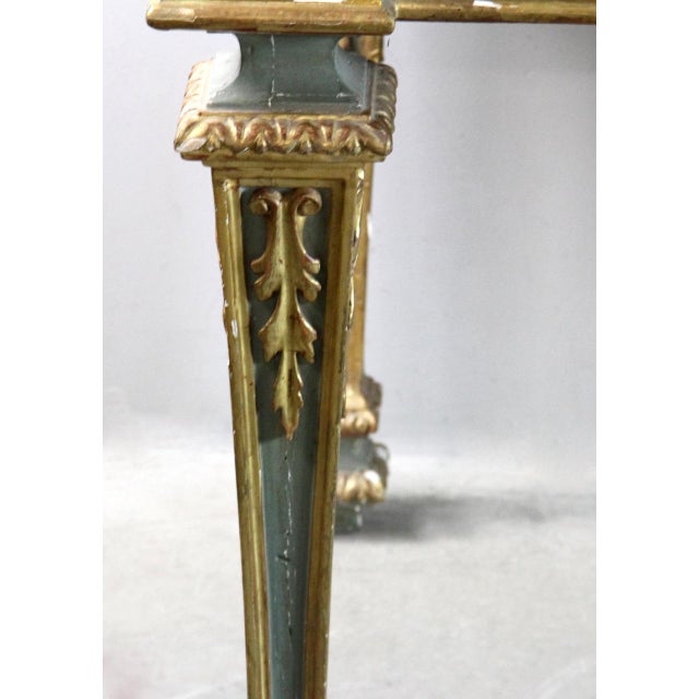 Wood 19th Century Italian Carved Green and Gilt Foyer Table with Faux Marble Top For Sale - Image 7 of 18