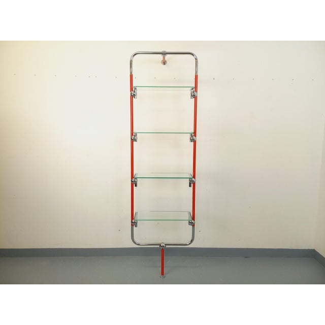 Bauhaus-Style Modular Bookcase in Red Metal, Chrome and Glass, 1970s For Sale - Image 11 of 18