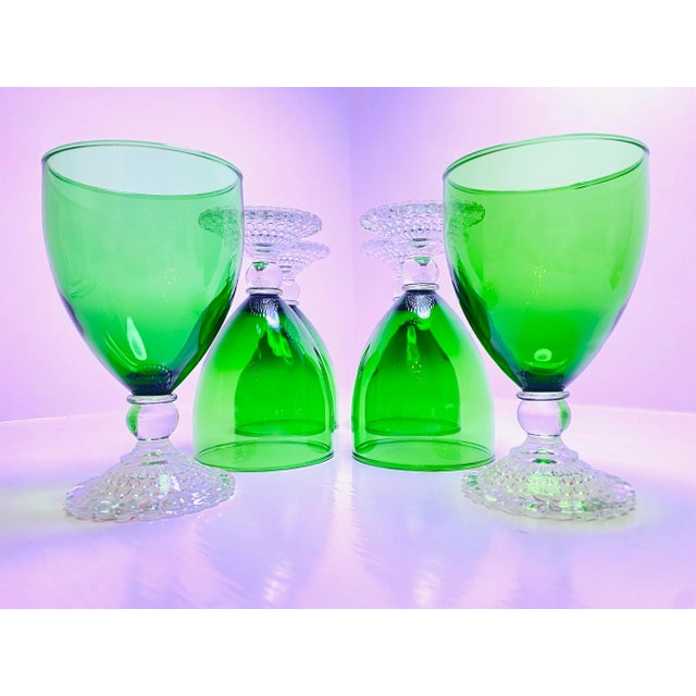 Vintage 1950's Forest Green Water Tumbler/Goblet Wine Glass With Clear Bubble Feet- Set of 6 For Sale In Atlanta - Image 6 of 6