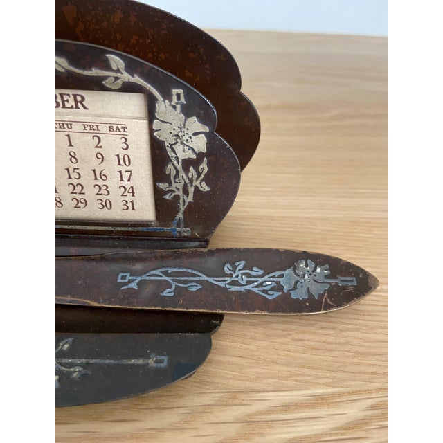 Arts & Crafts Vintage Heintz Metal Art Shop Letter Holder With Perpetual Calendar and Letter Opener For Sale - Image 3 of 11