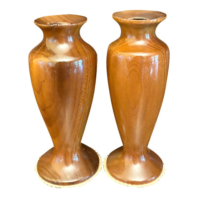 Vintage Handcrafted Myrtlewood Bud Vases by Belcher, Oregon – Pair For Sale