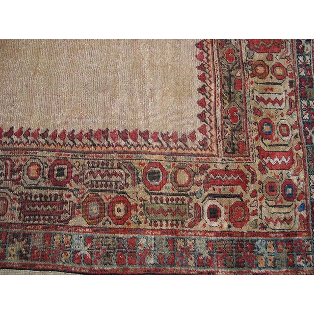 Turkish 1870s Ivory Geometric Tribal Antique Turkish Oushak Ghiordes Prayer Rug 3'6" X 6'4" Handknotted Wool Carpet For Sale - Image 3 of 6