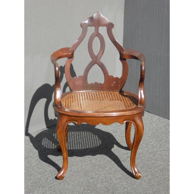 Vintage Oriental Asian Chippendale Wood & Cane Seat Accent Chair ~ French Provincial Gorgeous Chair in Great Vintage...